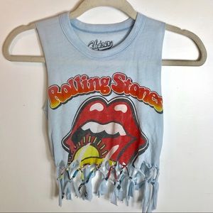 Custom Rolling Stones Woven Fringe Cropped Tank